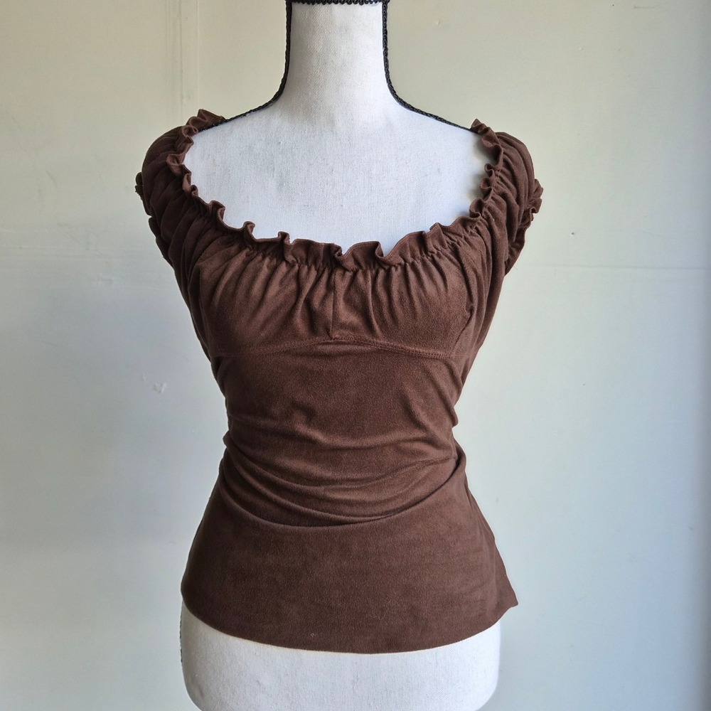 Kismet Y2K Milkmaid Top Womens Large Brown 90s Fairycore Cottagecore Whimsigoth